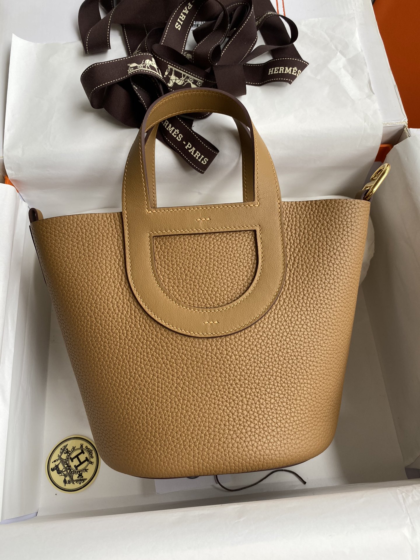 Hermes In The Loop 18 Bag In Biscuit Clemence Leather